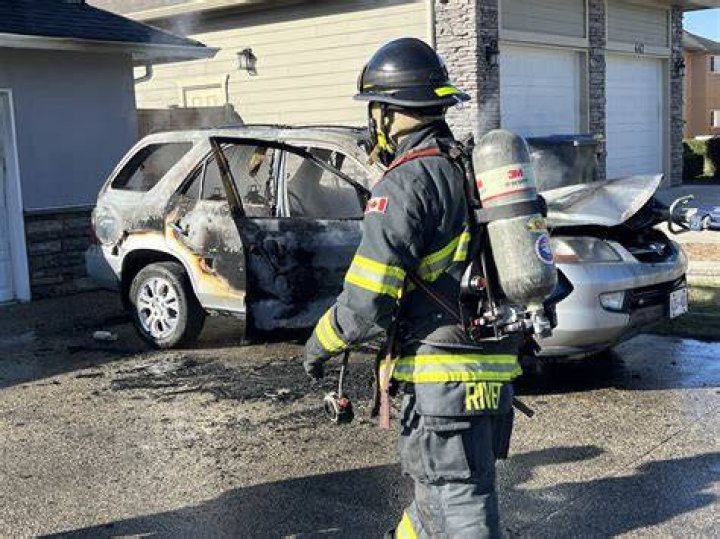 Car On Fire Outside Garage