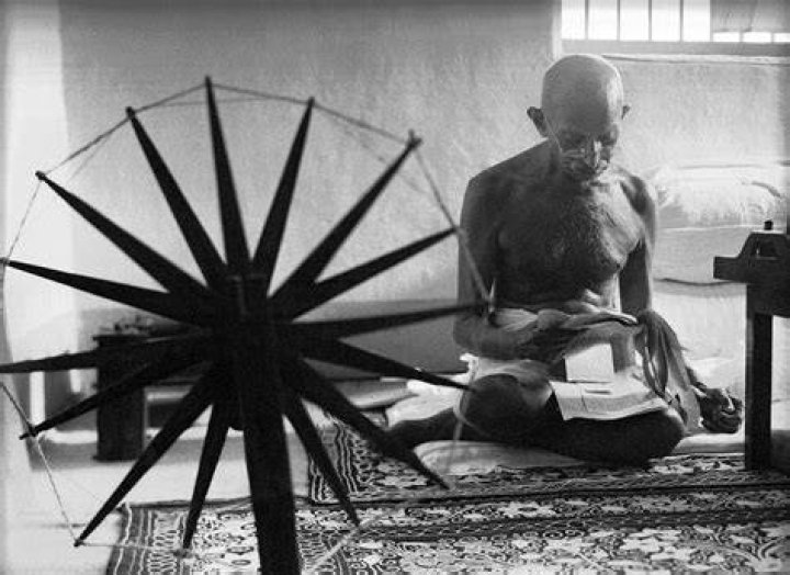 Gandhi At Spinning Wheel