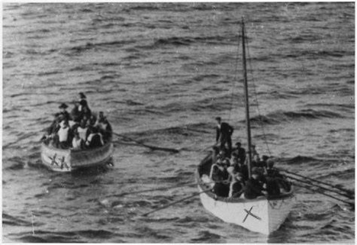 Lifeboats carry Titanic survivors