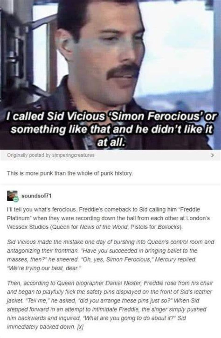 What did Freddie Mercury say to Sid Vicious?